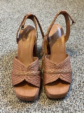 Marc Fisher Woven Brown Platform Slingback Wedges